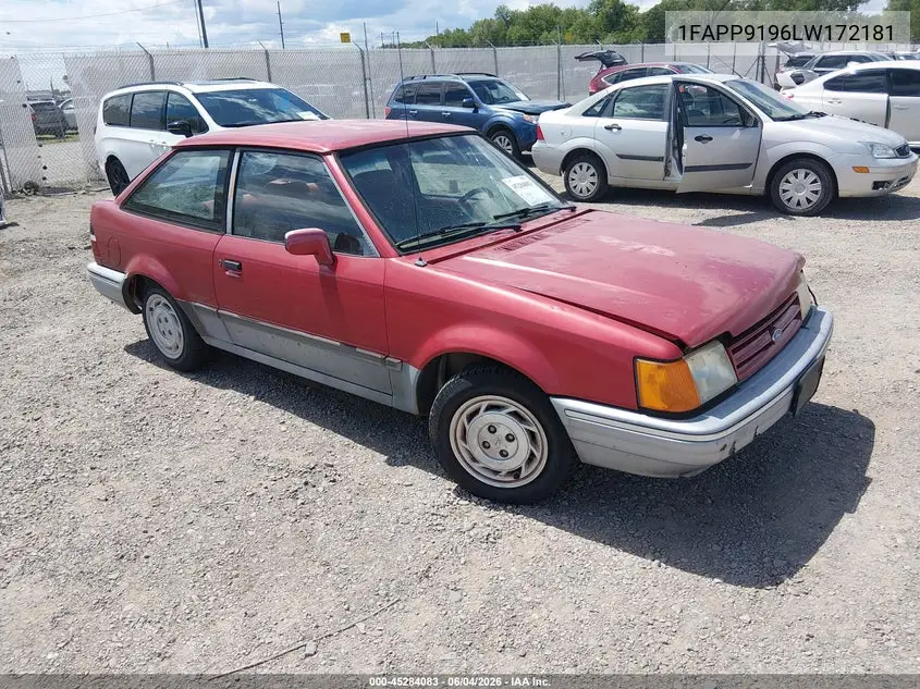 1990 Ford Escort Lx VIN: 1FAPP9196LW172181 Lot: 45284083