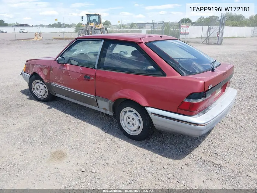1990 Ford Escort Lx VIN: 1FAPP9196LW172181 Lot: 45284083