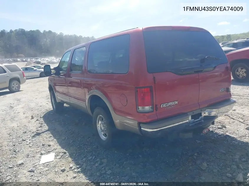 2000 Ford Excursion Limited VIN: 1FMNU43S0YEA74009 Lot: 44745741