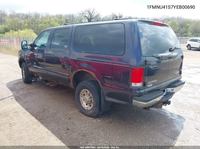2000 Ford Excursion Xlt VIN: 1FMNU41S7YEB00690 Lot: 44857684