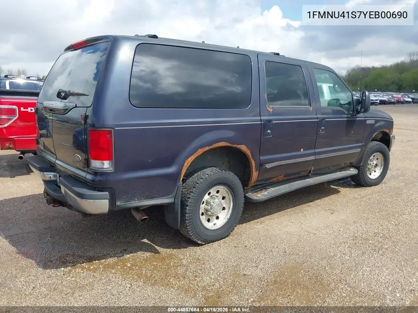 2000 Ford Excursion Xlt VIN: 1FMNU41S7YEB00690 Lot: 44857684