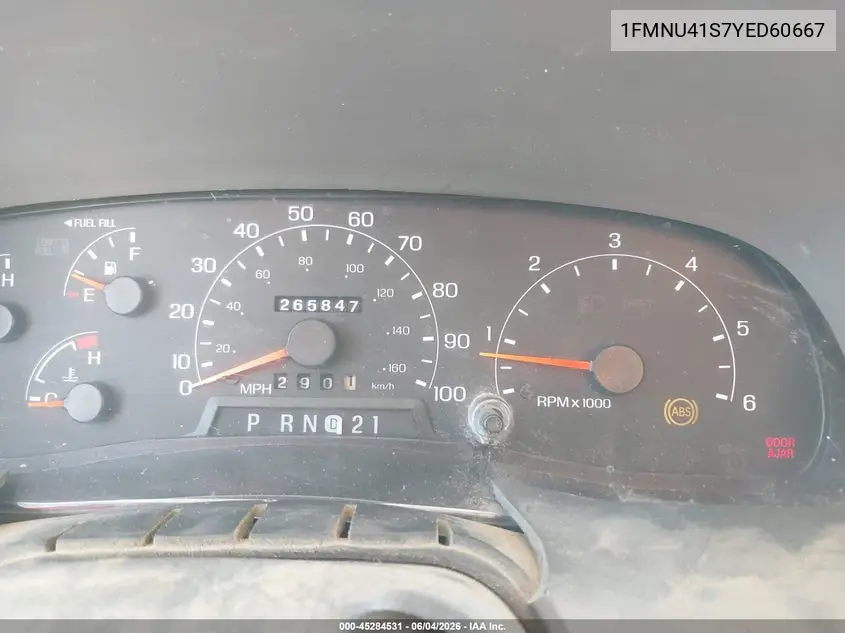 2000 Ford Excursion Xlt VIN: 1FMNU41S7YED60667 Lot: 45284531