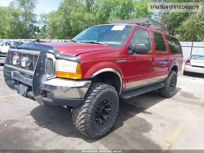2000 Ford Excursion Xlt VIN: 1FMSU41F8YED60019 Lot: 45324169