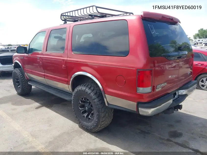 2000 Ford Excursion Xlt VIN: 1FMSU41F8YED60019 Lot: 45324169