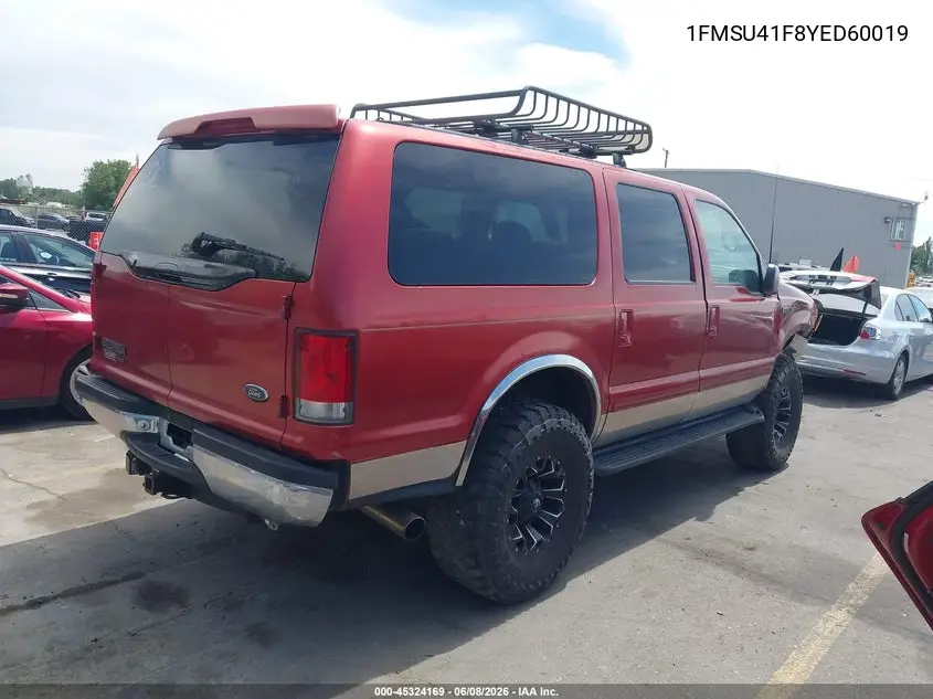 2000 Ford Excursion Xlt VIN: 1FMSU41F8YED60019 Lot: 45324169