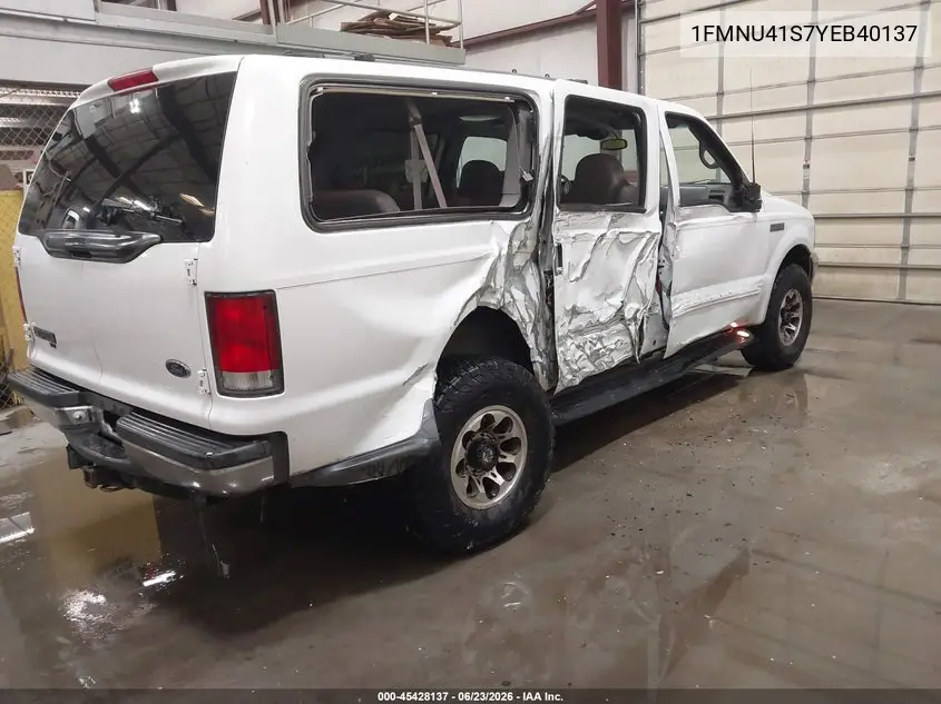 2000 Ford Excursion Xlt VIN: 1FMNU41S7YEB40137 Lot: 45428137