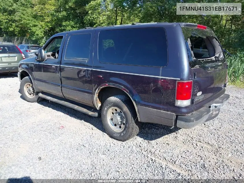 2001 Ford Excursion Xlt VIN: 1FMNU41S31EB17671 Lot: 43127697