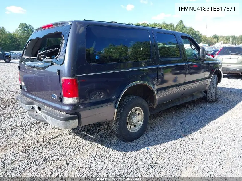 2001 Ford Excursion Xlt VIN: 1FMNU41S31EB17671 Lot: 43127697