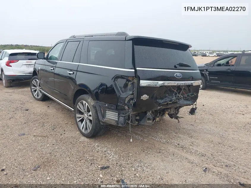 2021 Ford Expedition King Ranch Max VIN: 1FMJK1PT3MEA02270 Lot: 45649763