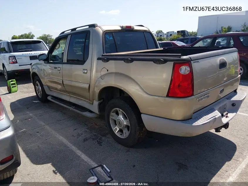 2003 Ford Explorer Sport Trac Xls/Xlt VIN: 1FMZU67E43UC36868 Lot: 45662408