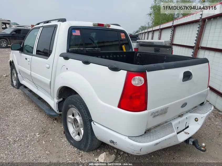 2004 Ford Explorer Sport Trac Adrenalin/Xls/Xlt VIN: 1FMDU67K94UA43116 Lot: 44908509