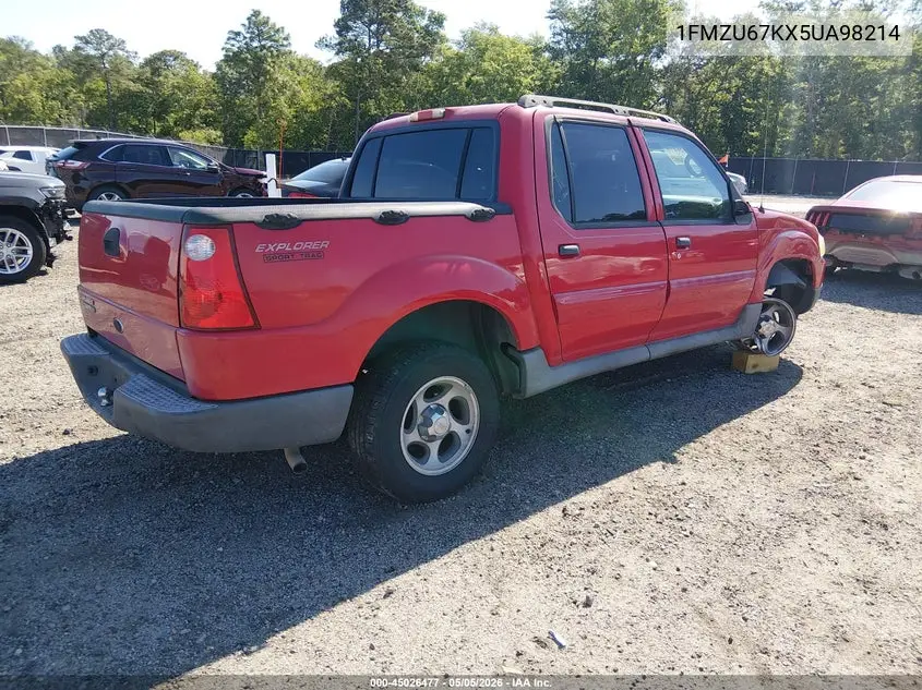2005 Ford Explorer Sport Trac VIN: 1FMZU67KX5UA98214 Lot: 45026477