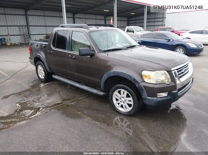 2007 Ford Explorer Sport Trac Xlt VIN: 1FMEU31K07UA51248 Lot: 44746291