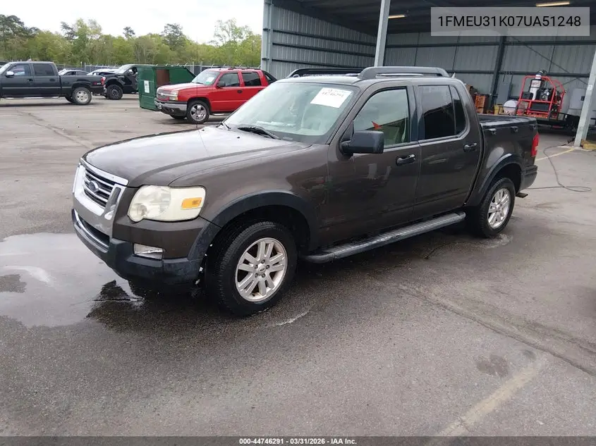 2007 Ford Explorer Sport Trac Xlt VIN: 1FMEU31K07UA51248 Lot: 44746291