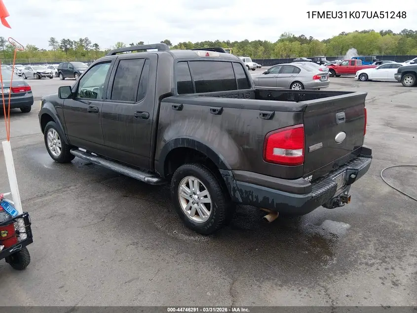 2007 Ford Explorer Sport Trac Xlt VIN: 1FMEU31K07UA51248 Lot: 44746291