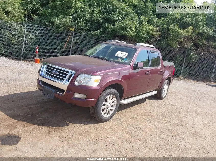 2007 Ford Explorer Sport Trac Limited VIN: 1FMEU53K87UA51202 Lot: 45184424