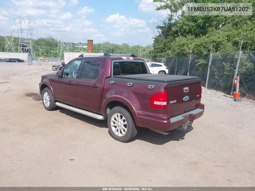 2007 Ford Explorer Sport Trac Limited VIN: 1FMEU53K87UA51202 Lot: 45184424
