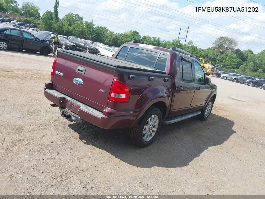 2007 Ford Explorer Sport Trac Limited VIN: 1FMEU53K87UA51202 Lot: 45184424