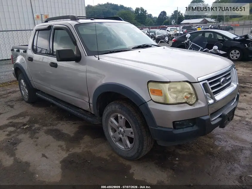 2007 Ford Explorer Sport Trac Xlt VIN: 1FMEU51K17UA16651 Lot: 45529809