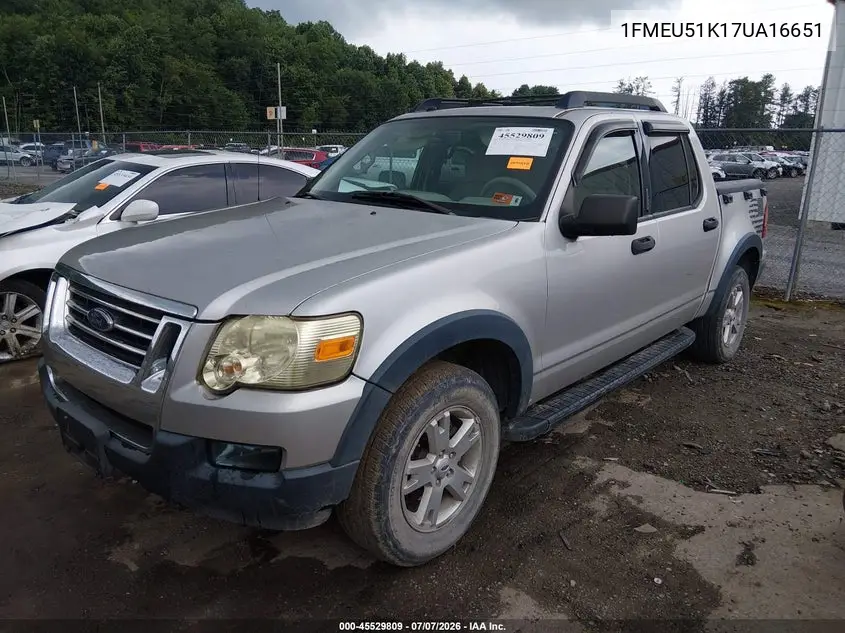 2007 Ford Explorer Sport Trac Xlt VIN: 1FMEU51K17UA16651 Lot: 45529809