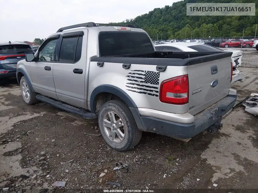 2007 Ford Explorer Sport Trac Xlt VIN: 1FMEU51K17UA16651 Lot: 45529809