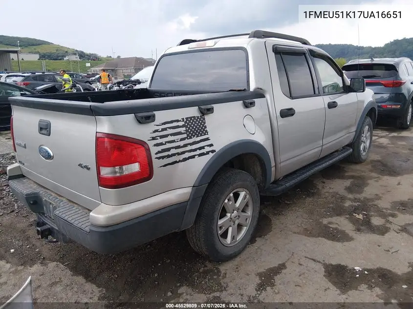 2007 Ford Explorer Sport Trac Xlt VIN: 1FMEU51K17UA16651 Lot: 45529809