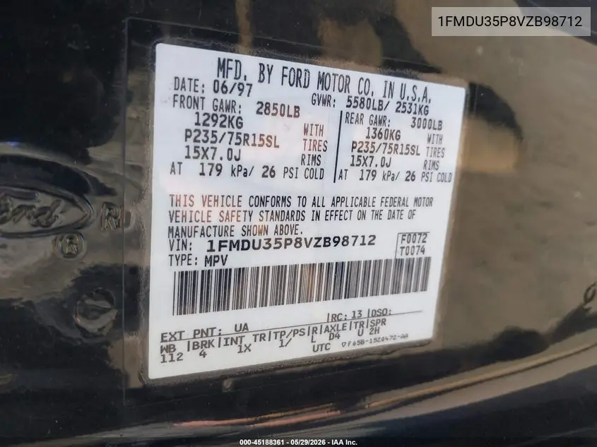 1997 Ford Explorer Eddie Bauer/Limited/Xlt VIN: 1FMDU35P8VZB98712 Lot: 45188361