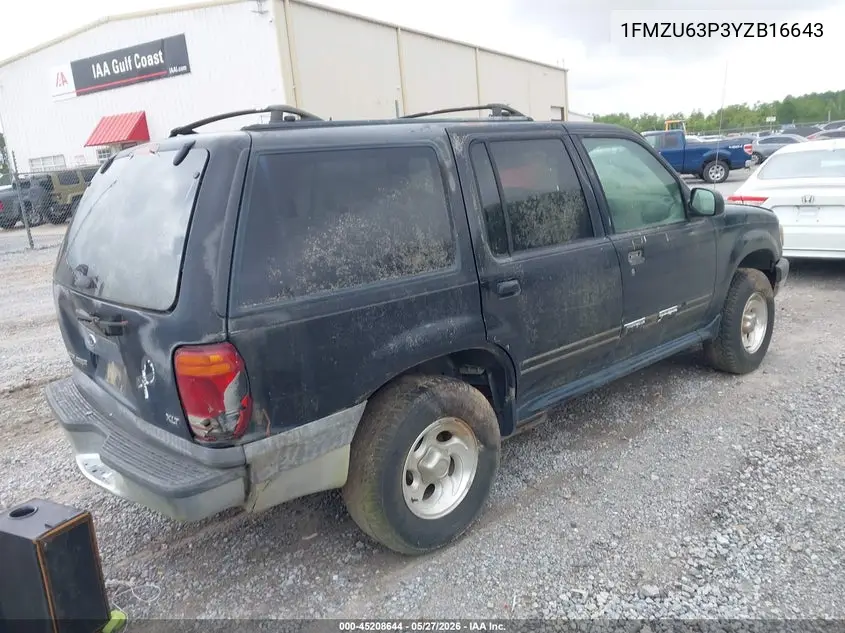 2000 Ford Explorer Xlt VIN: 1FMZU63P3YZB16643 Lot: 45208644