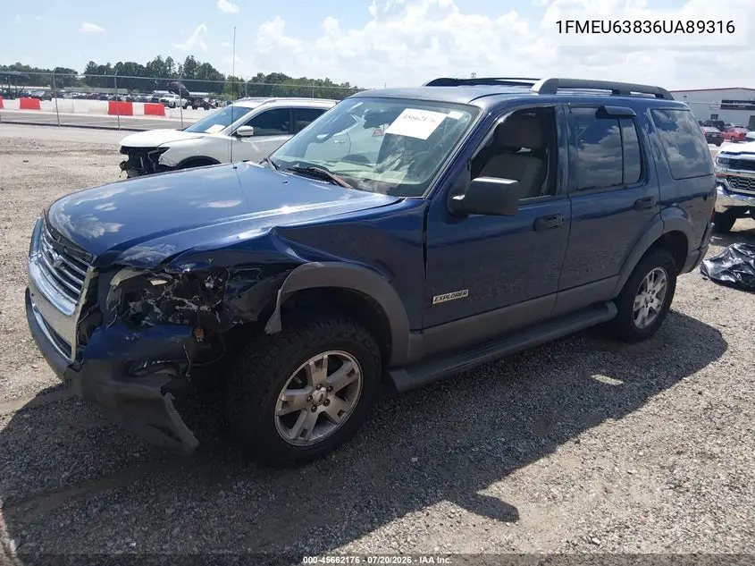2006 Ford Explorer Xlt VIN: 1FMEU63836UA89316 Lot: 45662176