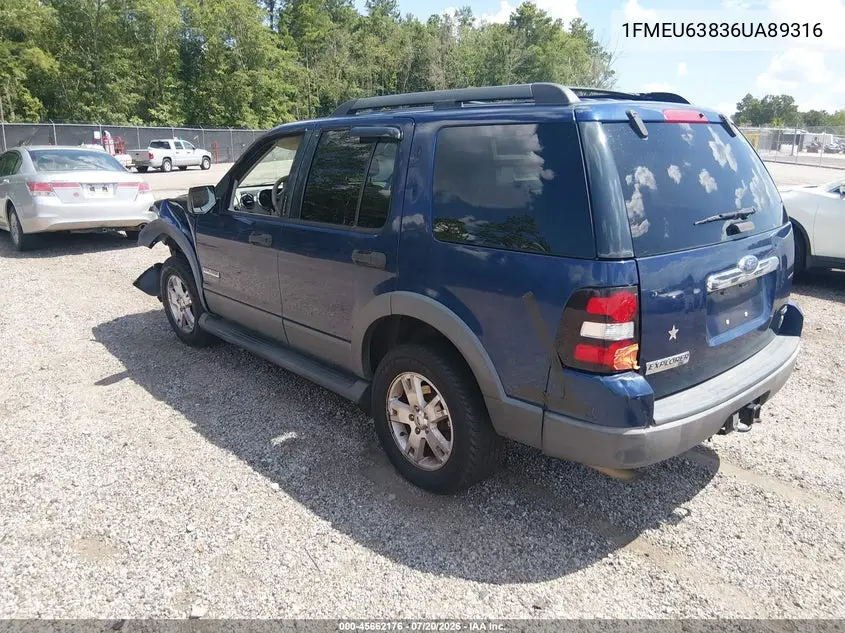 2006 Ford Explorer Xlt VIN: 1FMEU63836UA89316 Lot: 45662176