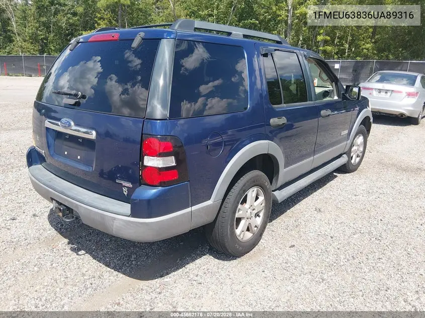 2006 Ford Explorer Xlt VIN: 1FMEU63836UA89316 Lot: 45662176