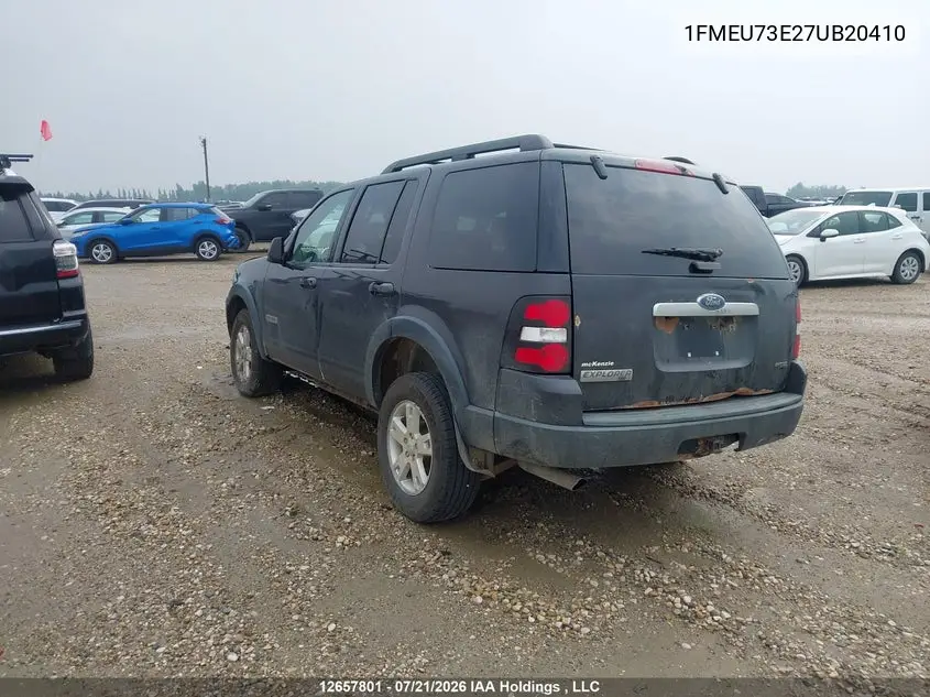 2007 Ford Explorer Xlt VIN: 1FMEU73E27UB20410 Lot: 12657801X