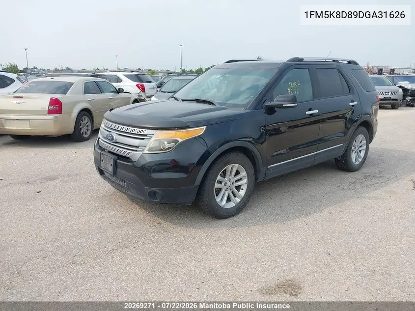 2013 Ford Explorer Xlt VIN: 1FM5K8D89DGA31626 Lot: 20269271