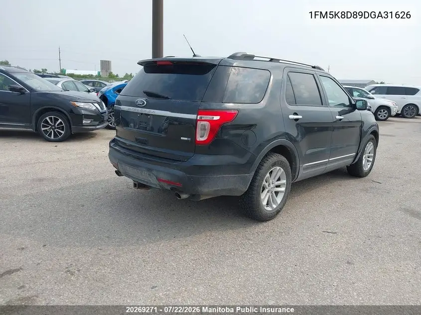 2013 Ford Explorer Xlt VIN: 1FM5K8D89DGA31626 Lot: 20269271