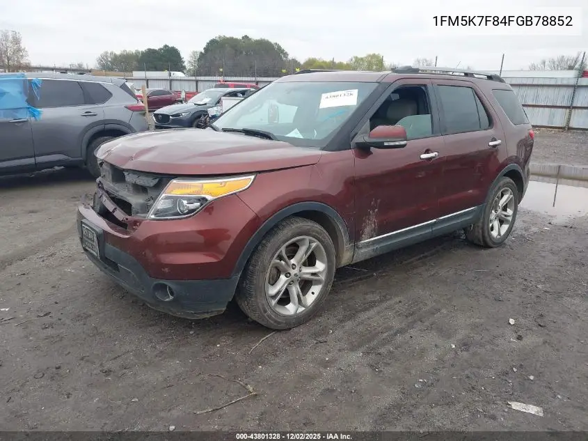 1FM5K7F84FGB78852 2015 Ford Explorer Limited