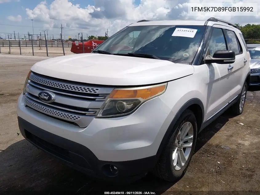 2015 Ford Explorer Xlt VIN: 1FM5K7D89FGB15992 Lot: 45349418