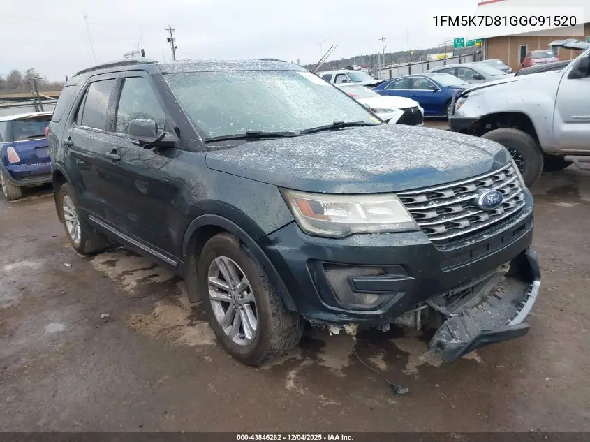 1FM5K7D81GGC91520 2016 Ford Explorer Xlt