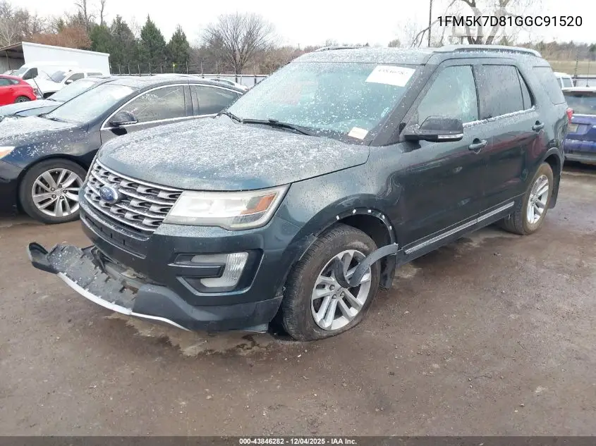 1FM5K7D81GGC91520 2016 Ford Explorer Xlt