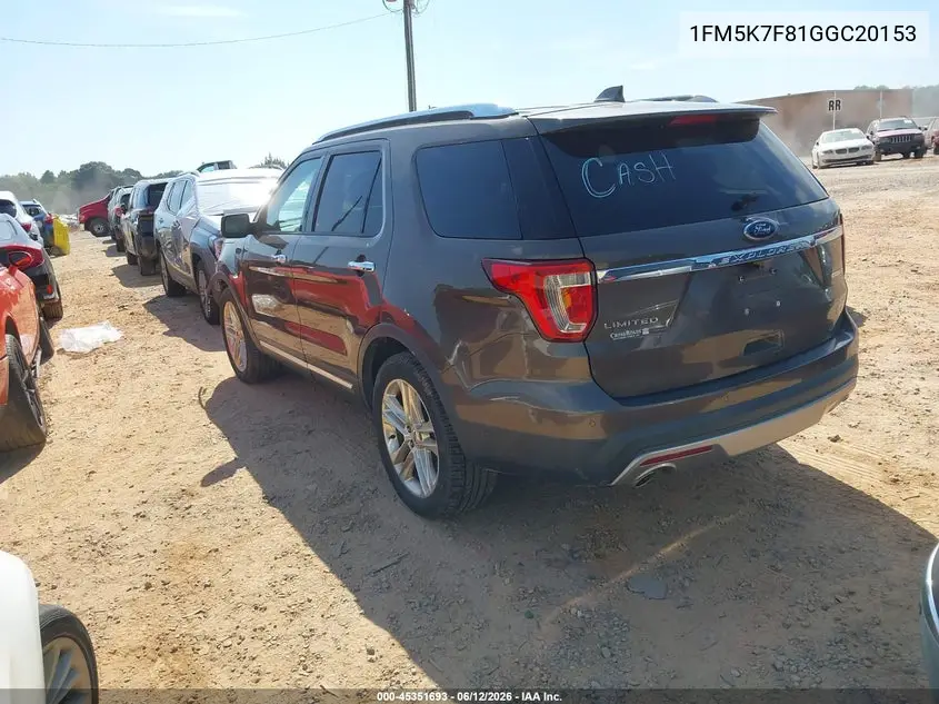 2016 Ford Explorer Limited VIN: 1FM5K7F81GGC20153 Lot: 45351693