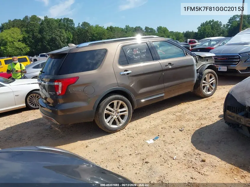 2016 Ford Explorer Limited VIN: 1FM5K7F81GGC20153 Lot: 45351693