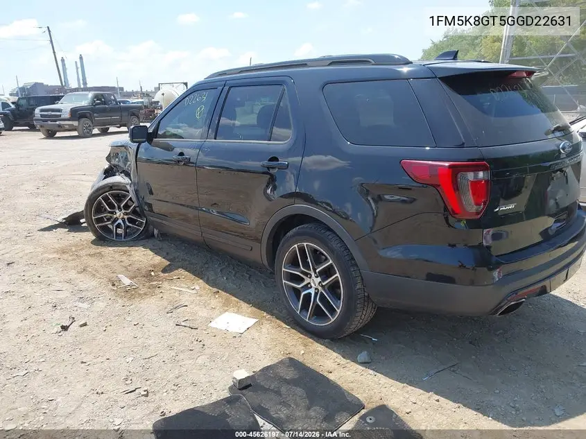 2016 Ford Explorer Sport VIN: 1FM5K8GT5GGD22631 Lot: 45626197