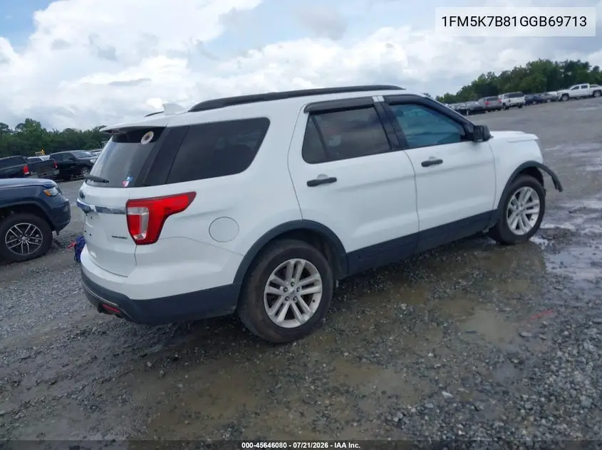 2016 Ford Explorer VIN: 1FM5K7B81GGB69713 Lot: 45646080
