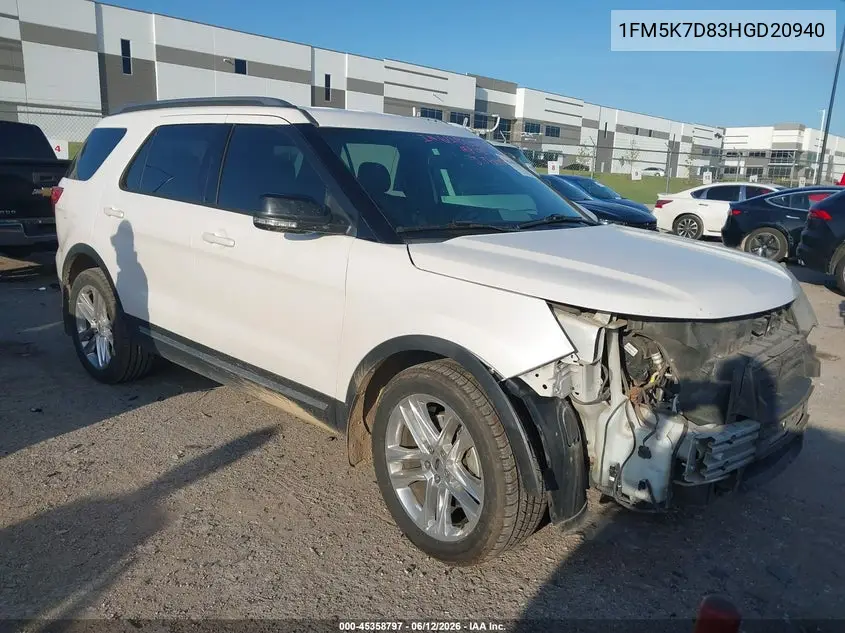2017 Ford Explorer Xlt VIN: 1FM5K7D83HGD20940 Lot: 45358797