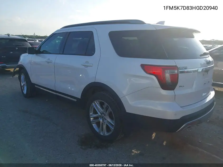2017 Ford Explorer Xlt VIN: 1FM5K7D83HGD20940 Lot: 45358797