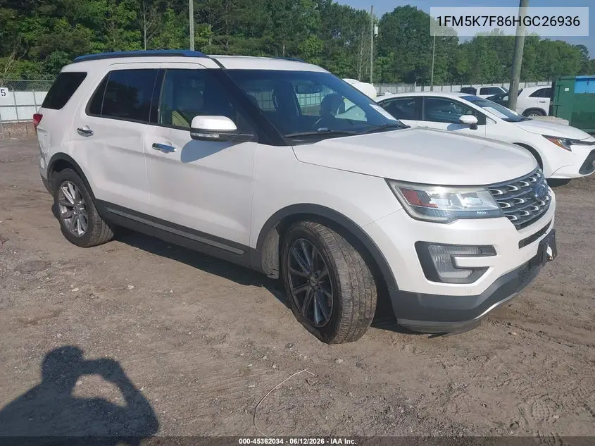 2017 Ford Explorer Limited VIN: 1FM5K7F86HGC26936 Lot: 45362034