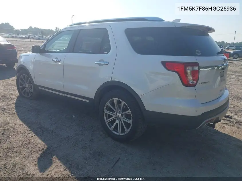 2017 Ford Explorer Limited VIN: 1FM5K7F86HGC26936 Lot: 45362034