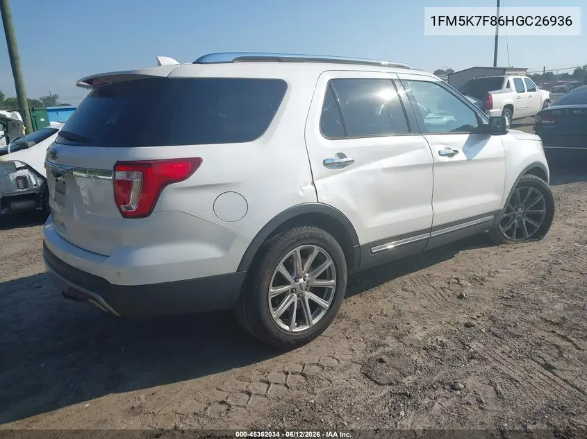 2017 Ford Explorer Limited VIN: 1FM5K7F86HGC26936 Lot: 45362034