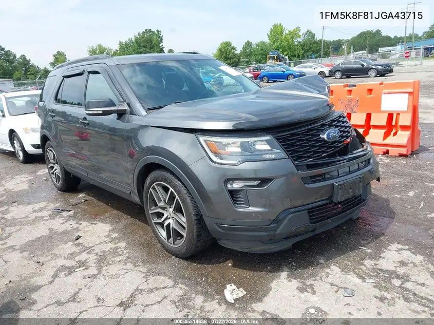 2018 Ford Explorer Limited VIN: 1FM5K8F81JGA43715 Lot: 45514636