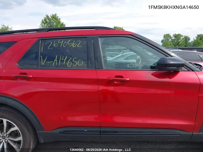 2022 Ford Explorer VIN: 1FMSK8KHXNGA14650 Lot: 12640562