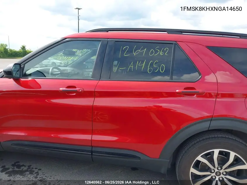2022 Ford Explorer VIN: 1FMSK8KHXNGA14650 Lot: 12640562